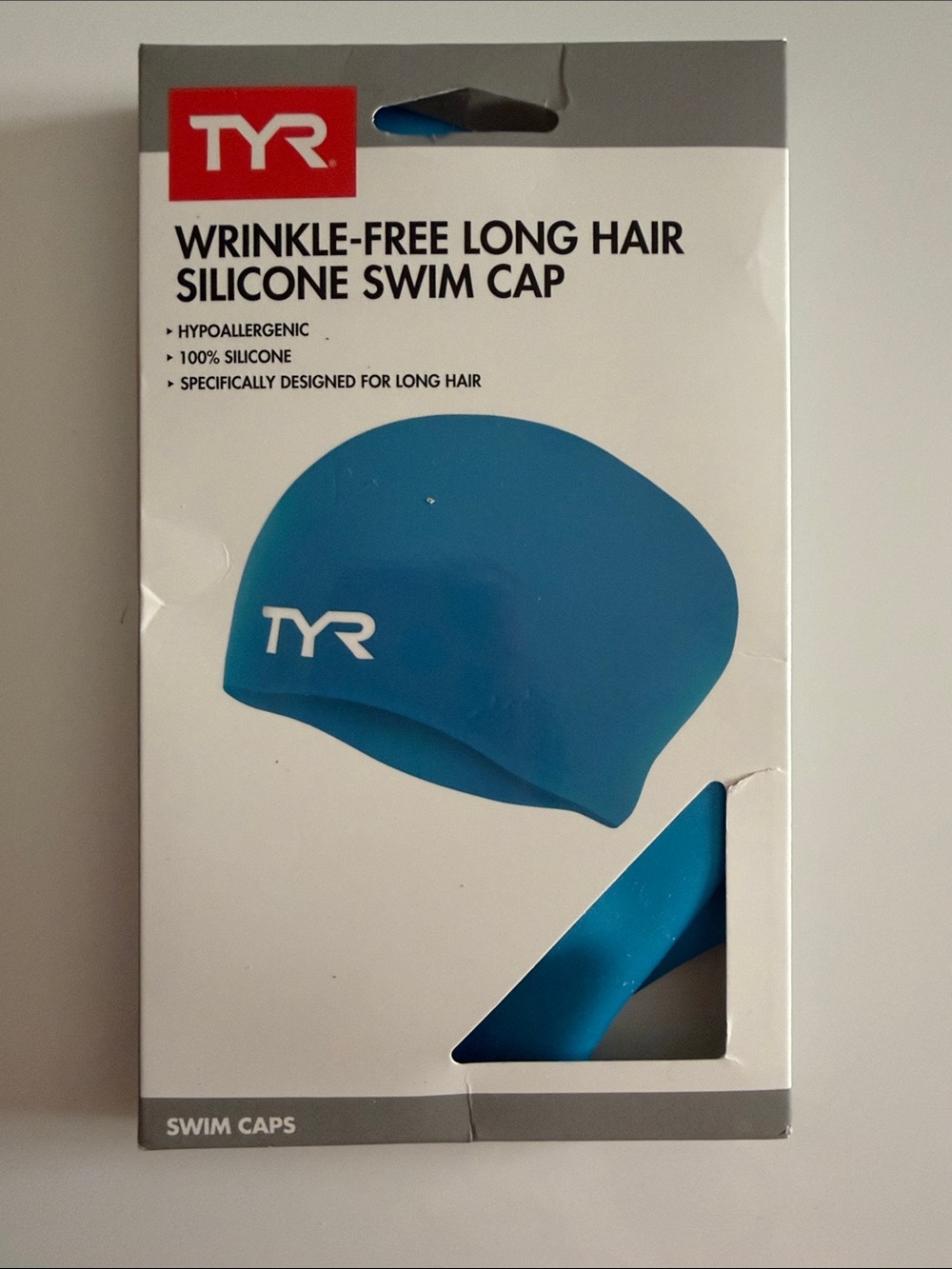 TYR Blue Wrinkle-Free Long Hair Silicone Swim Cap NWT